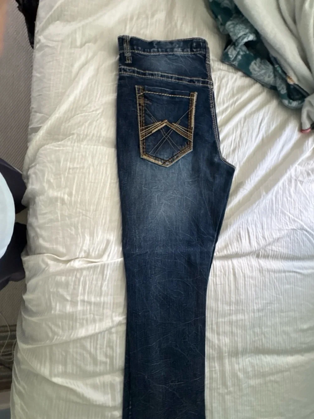 True Religion Dark Blue Bootcut Jeans with Contrast Stitching